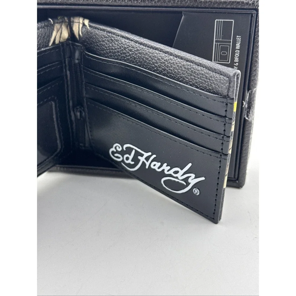 Ed Hardy Multicolor Men's Bifold Wallet Art Design Multiple Card Slots ID Window